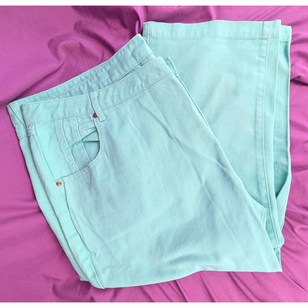 Jessica London Jeans 24W Mint Green Straight High Rise 100% Cotton Capri Bermuda